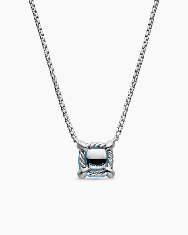 Petite Chatelaine® Pendant Necklace in Sterling Silver with Blue Topaz and Diamonds, 9mm