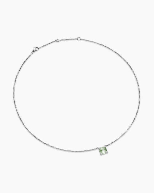 Womens Petite Chatelaine® Pendant Necklace in Sterling Silver with Prasiolite and Diamonds, 9mm