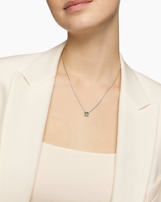 Petite Chatelaine® Pendant Necklace in Sterling Silver with Prasiolite and Diamonds, 9mm