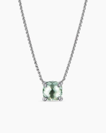 Petite Chatelaine® Pendant Necklace in Sterling Silver with Prasiolite and Diamonds, 9mm