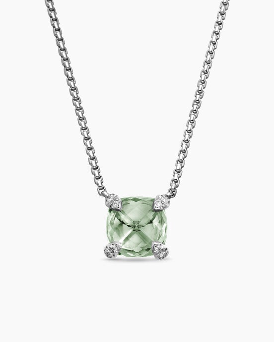 Petite Chatelaine® Pendant Necklace in Sterling Silver with Prasiolite and Diamonds, 9mm