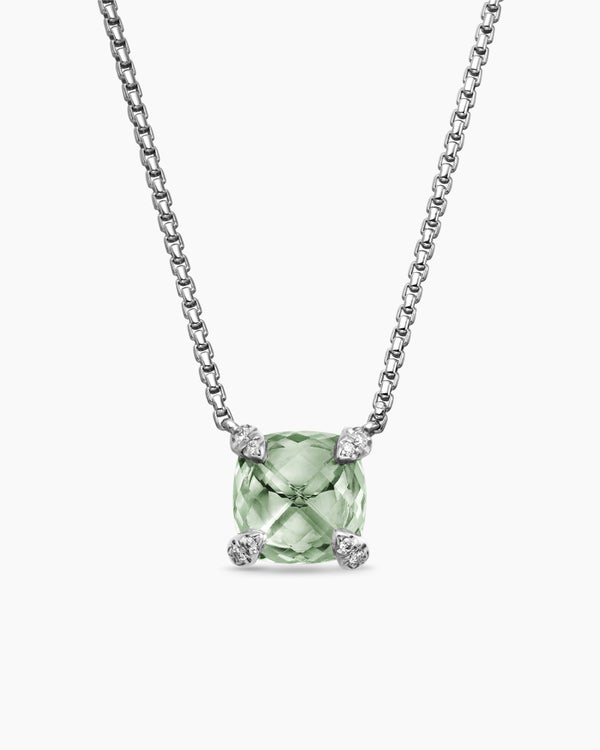 Petite Chatelaine® Pendant Necklace in Sterling Silver with Prasiolite and Diamonds, 9mm