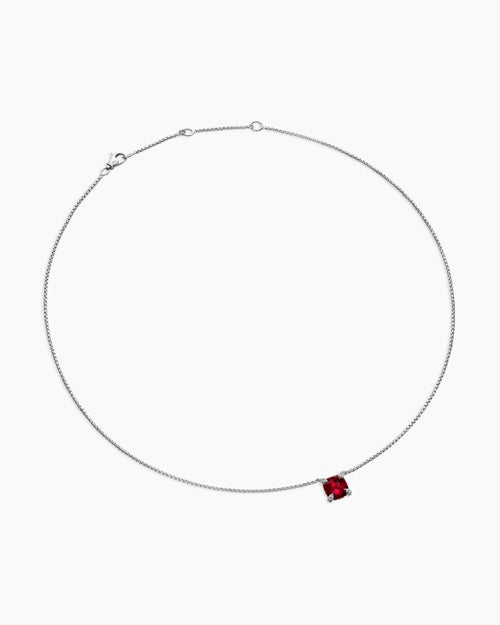 Womens Petite Chatelaine® Pendant Necklace in Sterling Silver with Rhodolite Garnet and Diamonds, 9mm