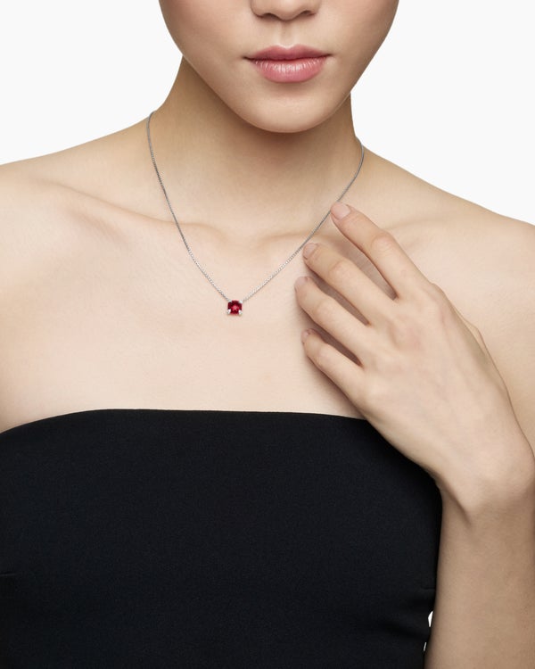 Petite Chatelaine® Pendant Necklace in Sterling Silver with Rhodolite Garnet and Diamonds, 9mm