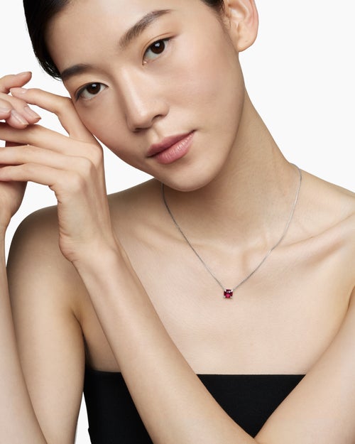 Womens Petite Chatelaine® Pendant Necklace in Sterling Silver with Rhodolite Garnet and Diamonds, 9mm