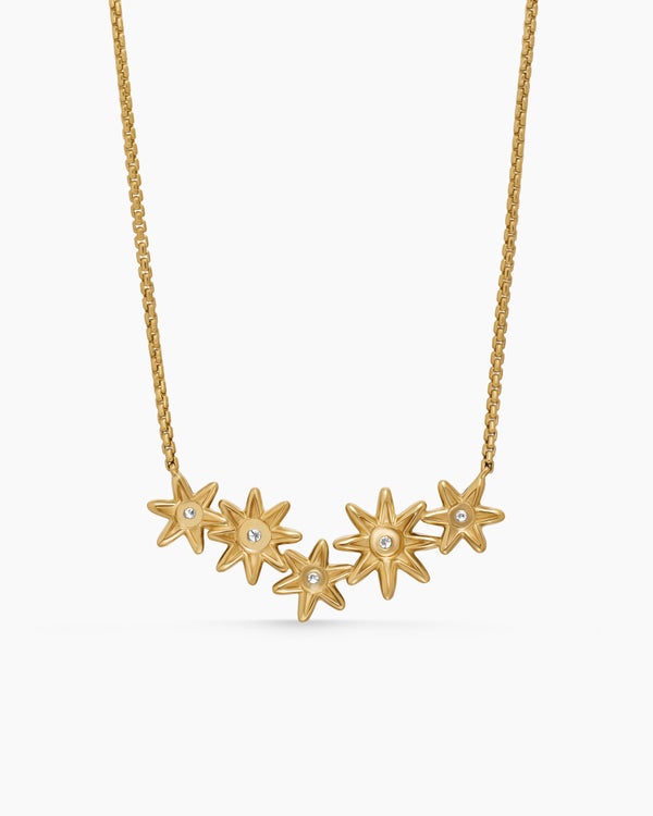 Starburst Cluster Station Necklace in 18K Yellow Gold with Diamonds