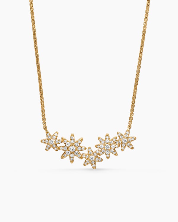 Starburst Cluster Station Necklace in 18K Yellow Gold with Diamonds