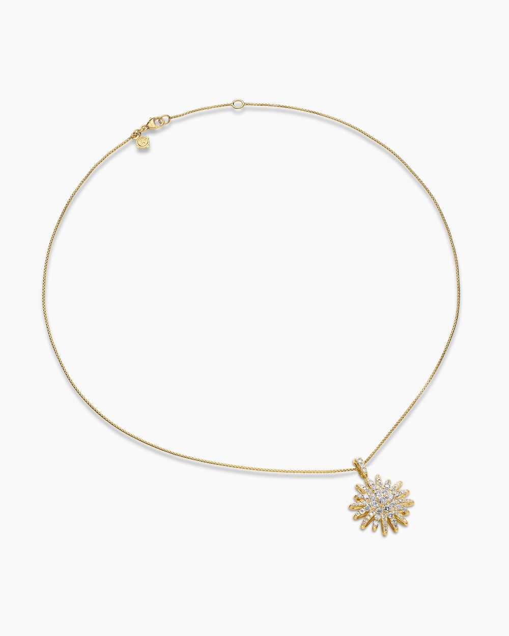 Womens Starburst Pendant Necklace in 18ct Yellow Gold with Diamonds, 20mm