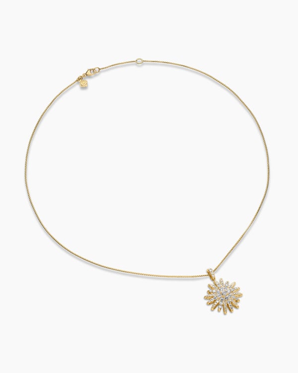 Starburst Pendant Necklace in 18K Yellow Gold with Diamonds, 20mm