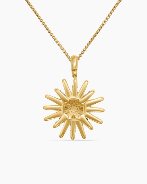 Womens Starburst Pendant Necklace in 18K Yellow Gold with Diamonds, 20mm