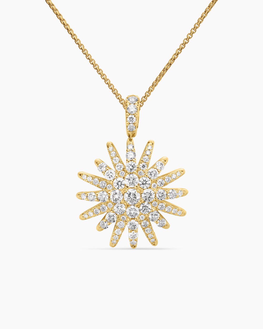Womens Starburst Pendant Necklace in 18ct Yellow Gold with Diamonds, 20mm
