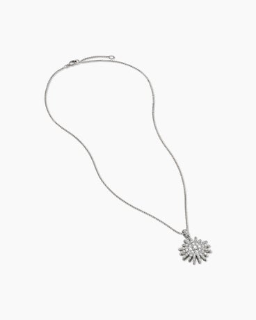 Starburst Pendant Necklace in 18K White Gold with Diamonds, 20mm