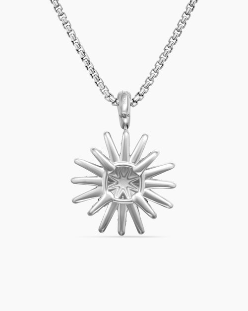 Womens Starburst Pendant Necklace in 18K White Gold with Diamonds, 20mm