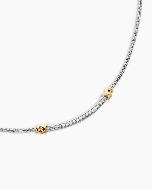 Womens Petite Helena Wrap Station Necklace in Sterling Silver with 18K Yellow Gold and Diamonds, 29mm