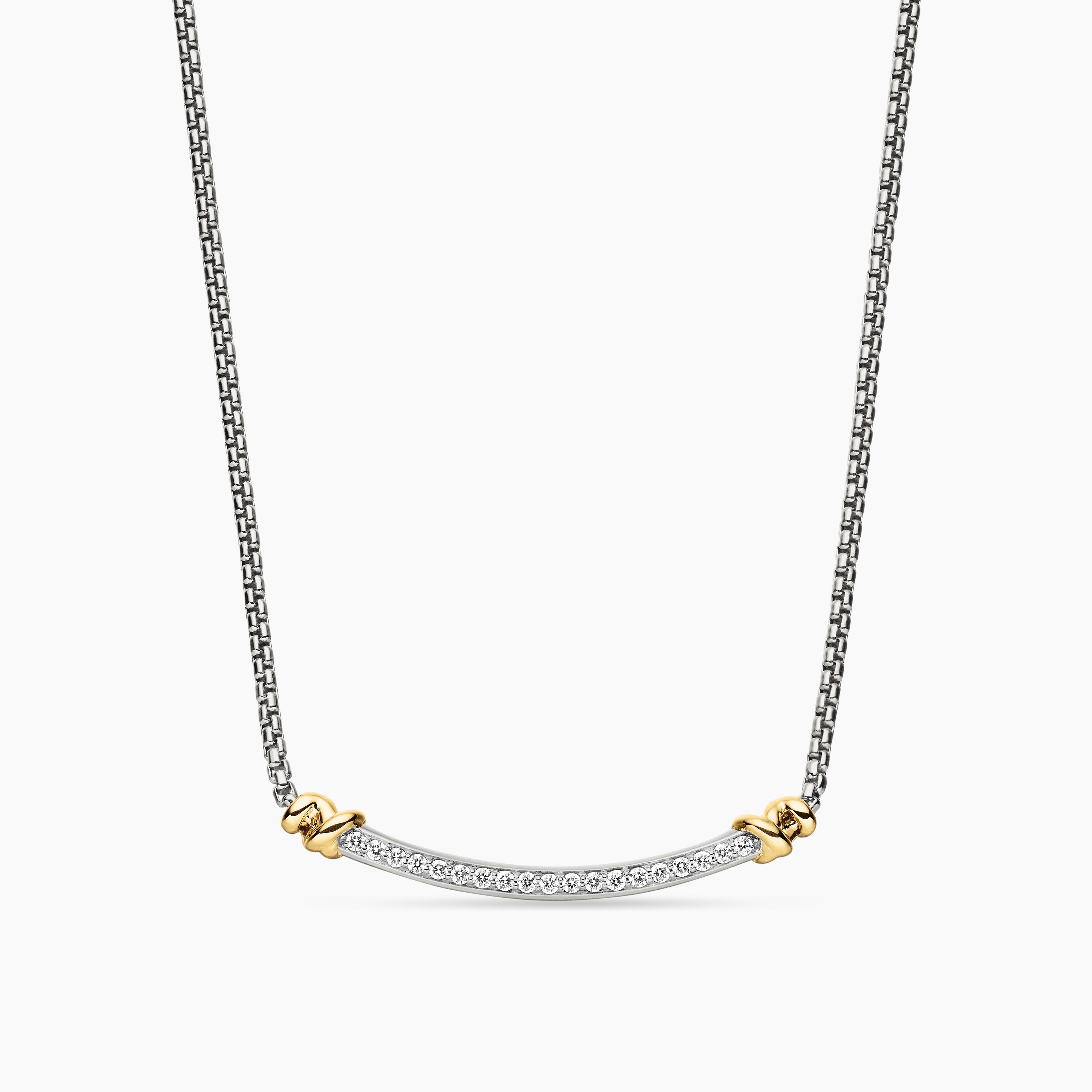 Womens Petite Helena Wrap Station Necklace in Sterling Silver with 18K Yellow Gold and Diamonds, 29mm
