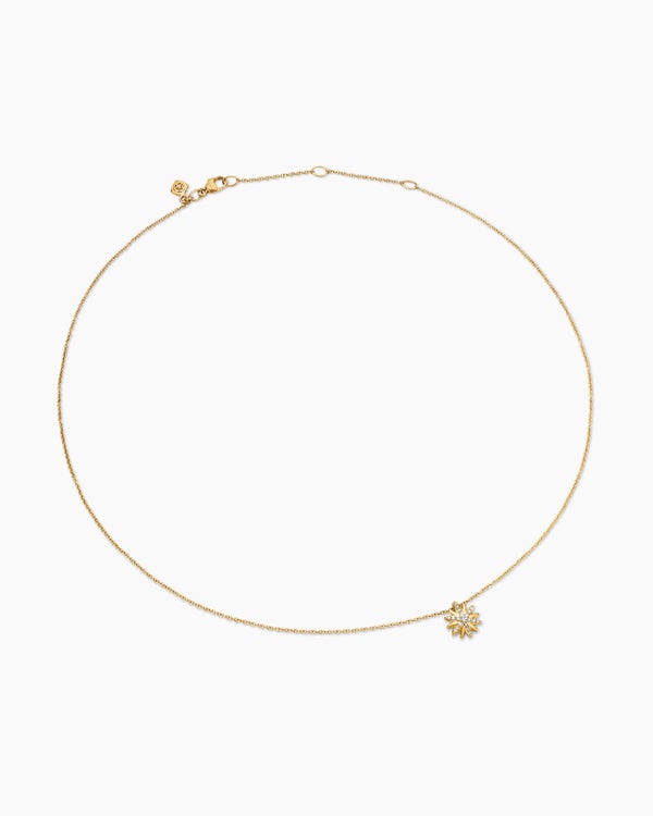 Petite Starburst Pendant Necklace in 18K Yellow Gold with Diamonds, 10.5mm
