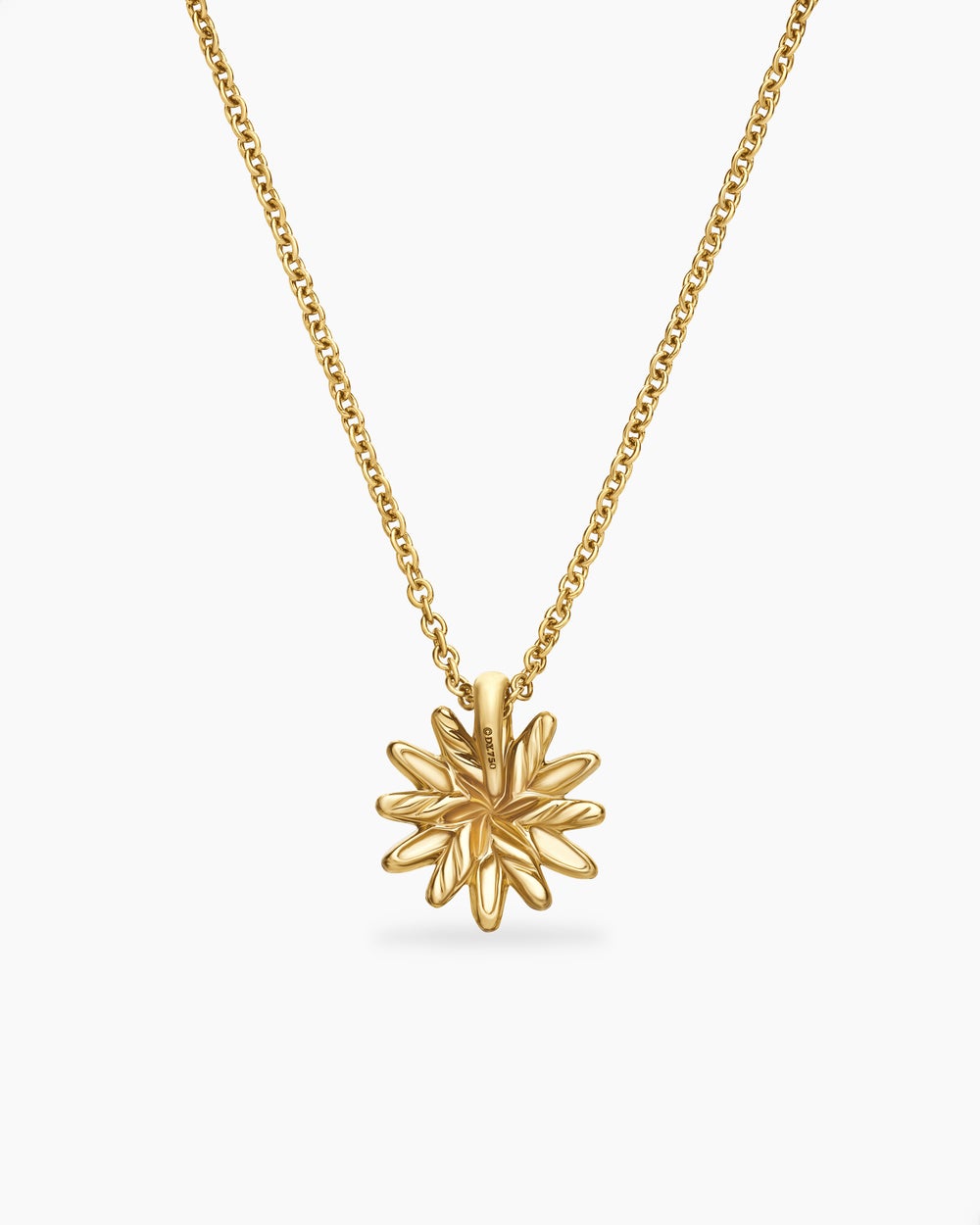 Womens Petite Starburst Pendant Necklace in 18K Yellow Gold with Diamonds, 10.5mm