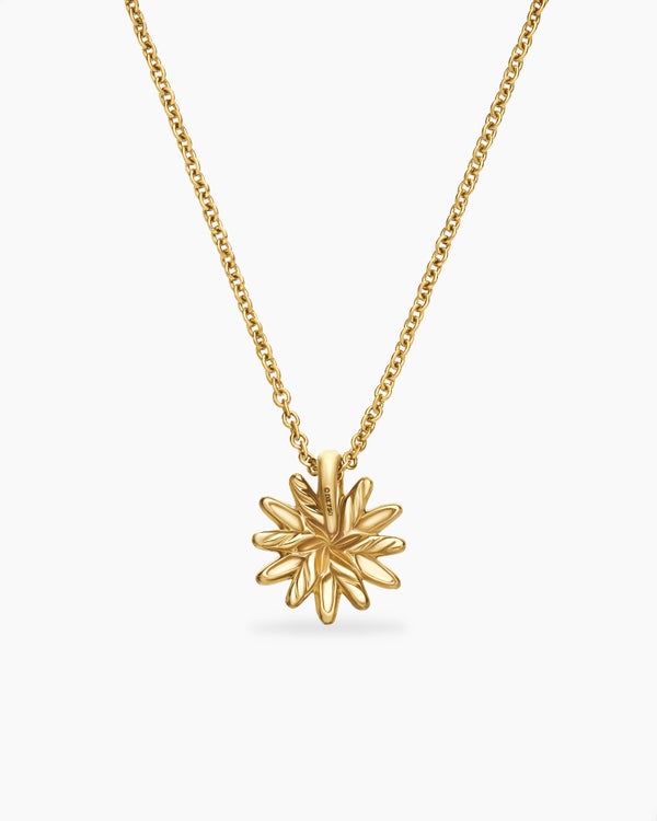 Petite Starburst Pendant Necklace in 18K Yellow Gold with Diamonds, 10.5mm