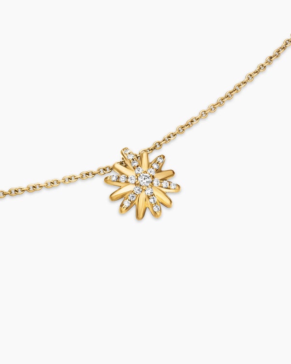 Petite Starburst Pendant Necklace in 18K Yellow Gold with Diamonds, 10.5mm