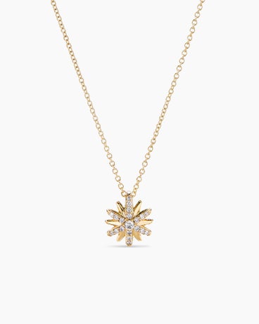 Petite Starburst Pendant Necklace in 18K Yellow Gold with Diamonds, 10.5mm