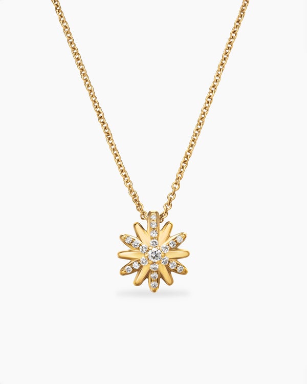 Petite Starburst Pendant Necklace in 18K Yellow Gold with Diamonds, 10.5mm