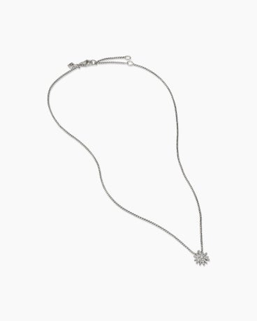 Petite Starburst Pendant Necklace in Sterling Silver with Diamonds, 10.5mm
