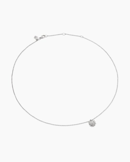 Womens Petite Starburst Pendant Necklace in Sterling Silver with Diamonds, 10.5mm