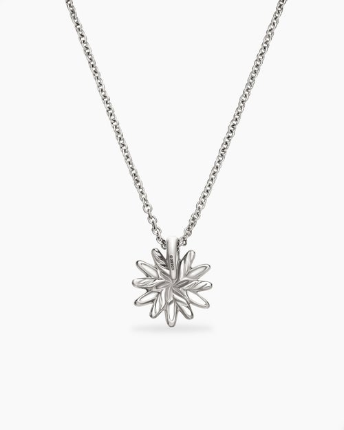 Womens Petite Starburst Pendant Necklace in Sterling Silver with Diamonds, 10.5mm