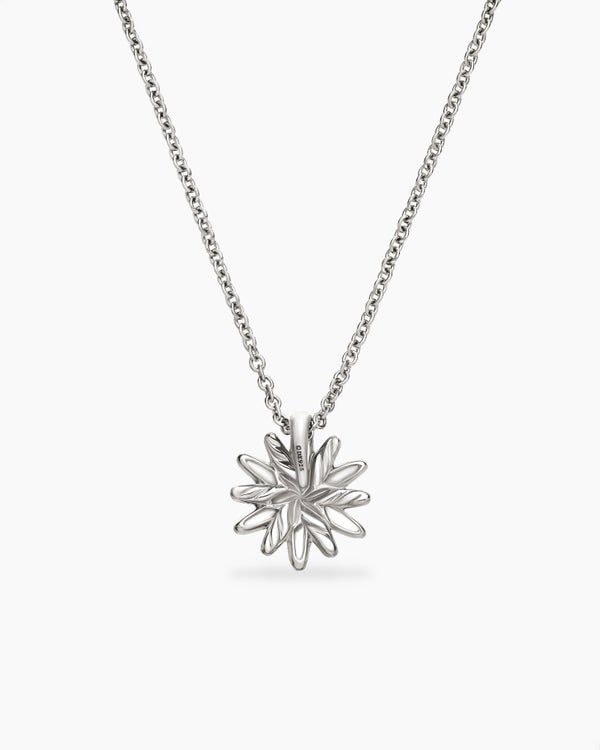 Petite Starburst Pendant Necklace in Sterling Silver with Diamonds, 10.5mm
