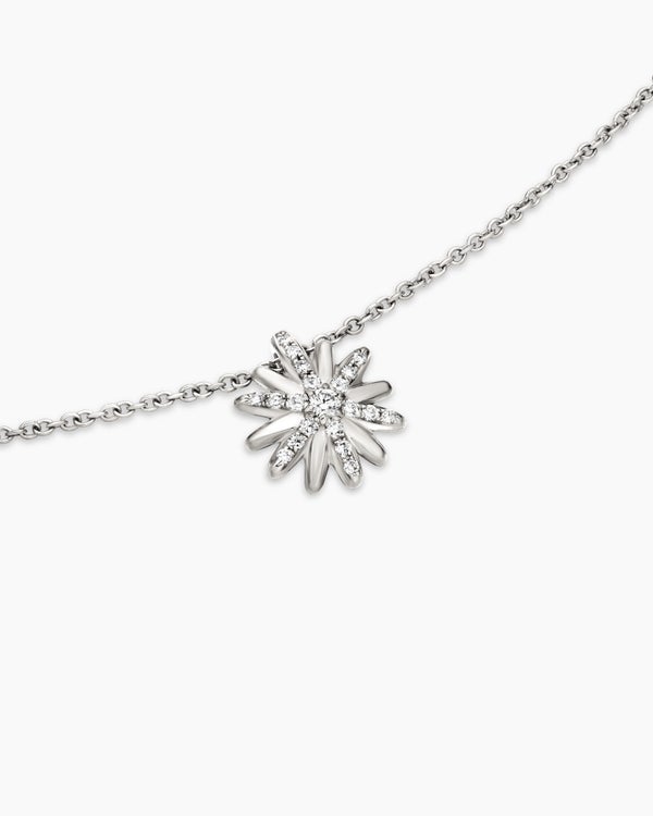 Petite Starburst Pendant Necklace in Sterling Silver with Diamonds, 10.5mm