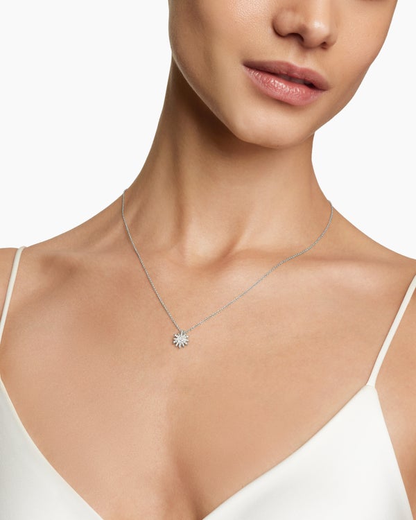 Petite Starburst Pendant Necklace in Sterling Silver with Diamonds, 10.5mm