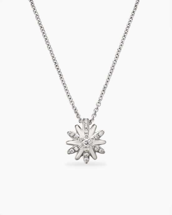 Petite Starburst Pendant Necklace in Sterling Silver with Diamonds, 10.5mm
