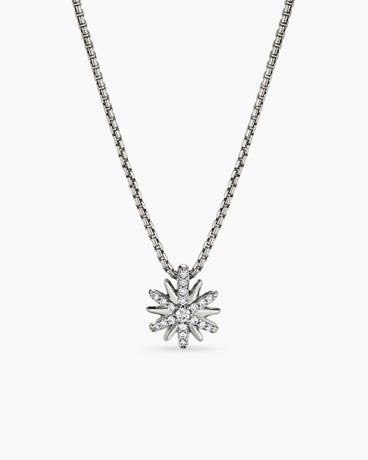 Petite Starburst Pendant Necklace in Sterling Silver with Diamonds, 10.5mm