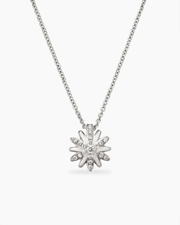 Petite Starburst Pendant Necklace in Sterling Silver with Diamonds, 10.5mm
