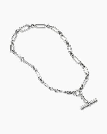 Lexington E/W Chain Necklace in Sterling Silver with Pavé Diamonds