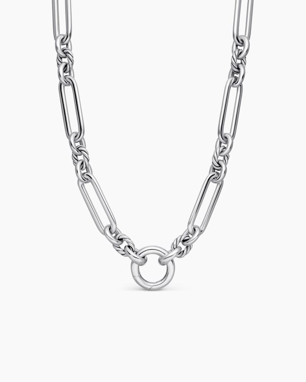 Lexington E/W Chain Necklace in Sterling Silver with Diamonds, 7mm