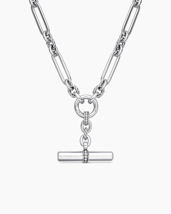 Lexington E/W Chain Necklace in Sterling Silver with Diamonds, 7mm