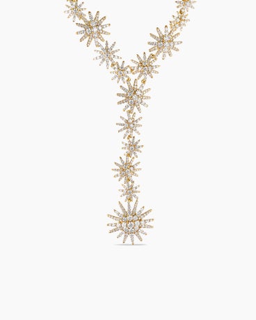 Starburst Statement Y Necklace in 18K Yellow Gold with Diamonds, 17.5mm