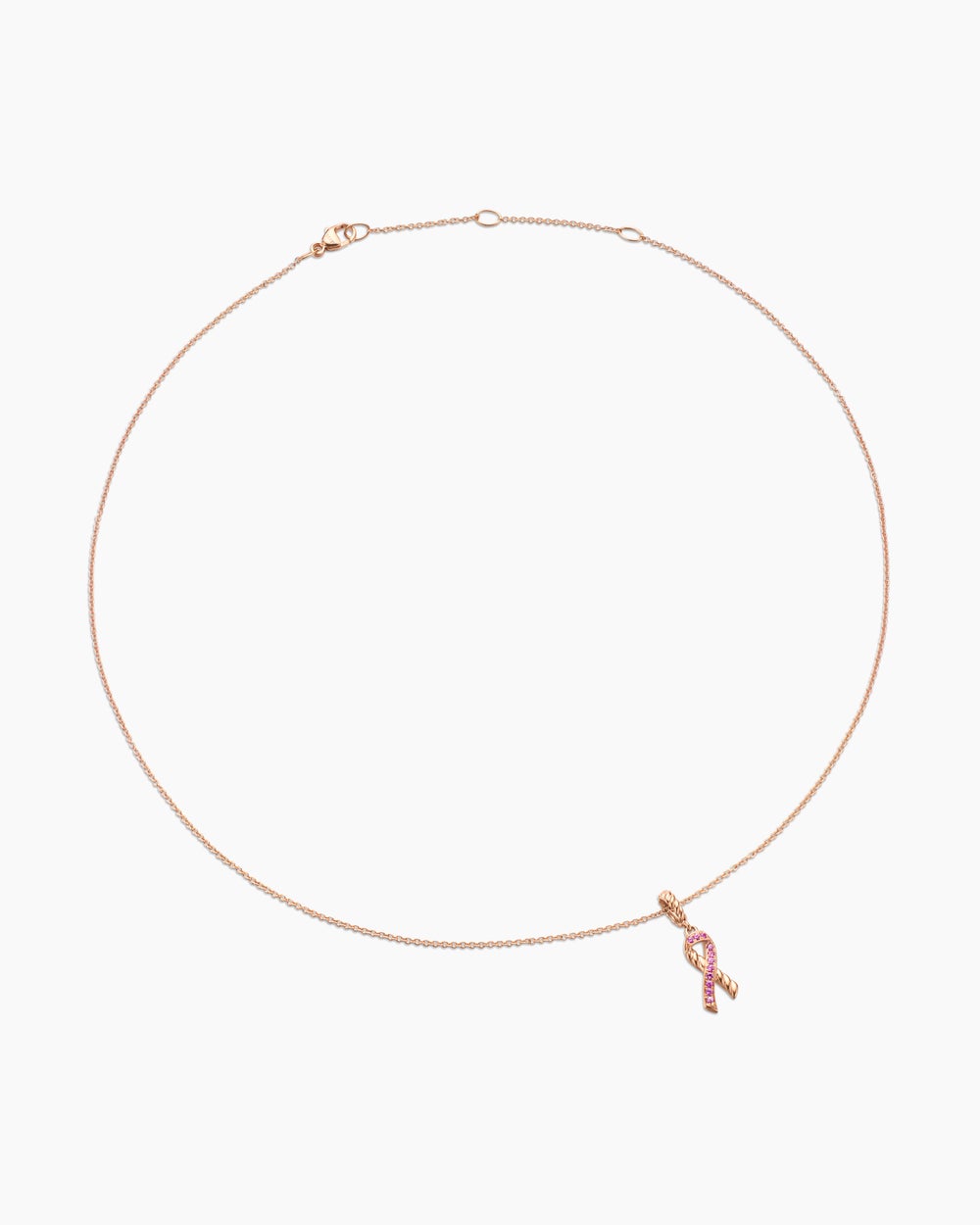 Womens Cable Collectibles® Ribbon Necklace in 18K Rose Gold with Pavé Pink Sapphires, 15.7mm