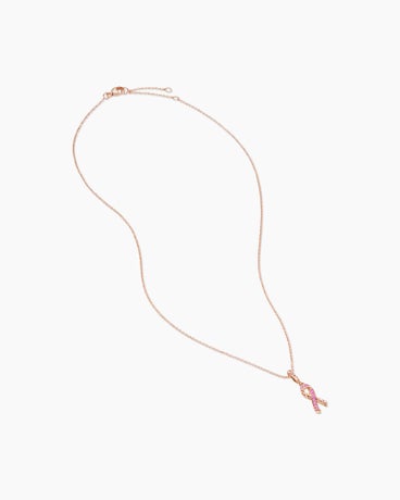 Cable Collectibles® Ribbon Necklace in 18K Rose Gold with Pavé Pink Sapphires, 15.7mm