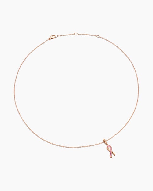 Womens Cable Collectibles® Ribbon Necklace in 18K Rose Gold with Pavé Pink Sapphires, 15.7mm