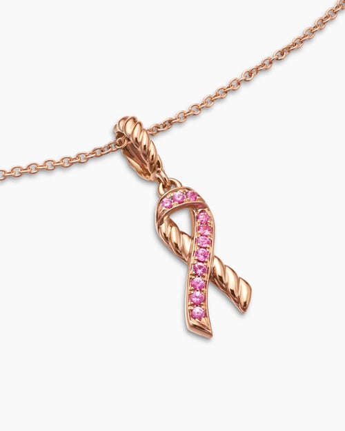 Womens Cable Collectibles® Ribbon Necklace in 18K Rose Gold with Pavé Pink Sapphires, 15.7mm
