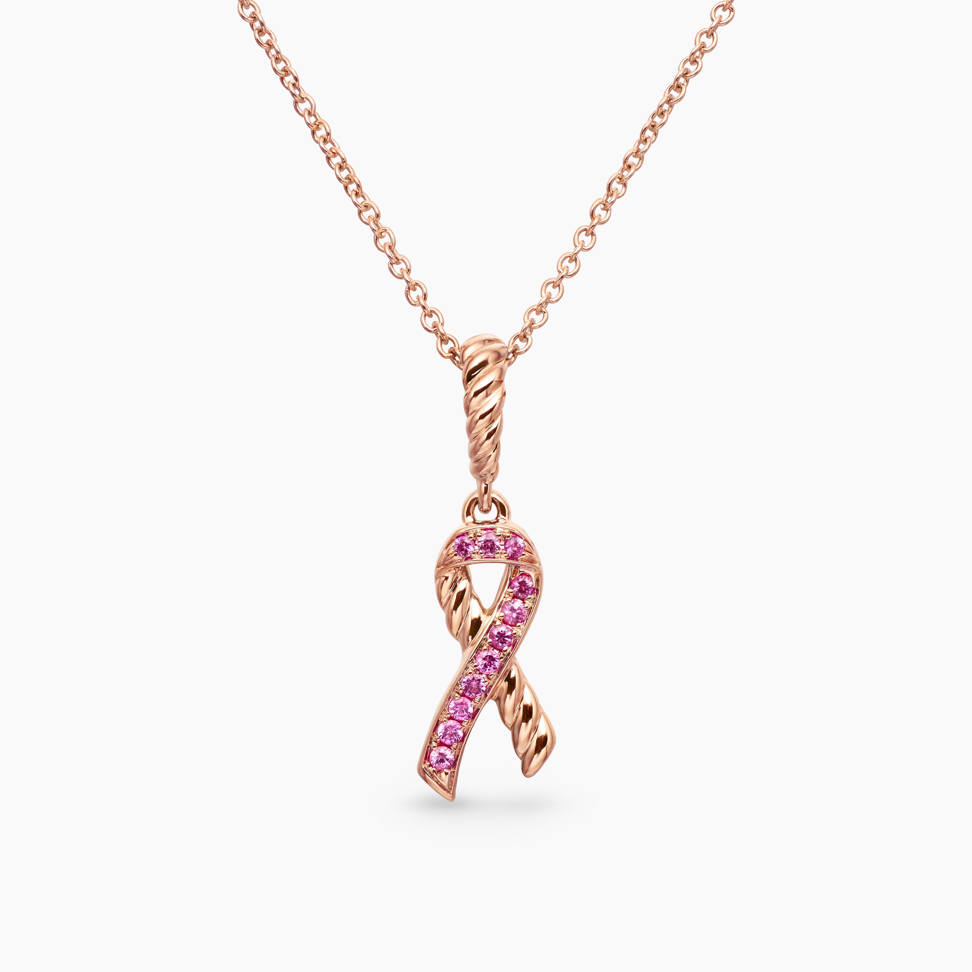 Womens Cable Collectibles&reg; Ribbon Necklace in 18K Rose Gold with Pav&eacute; Pink Sapphires, 15.7mm