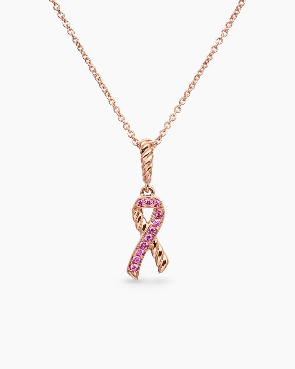Womens Cable Collectibles® Ribbon Necklace in 18K Rose Gold with Pavé Pink Sapphires, 15.7mm