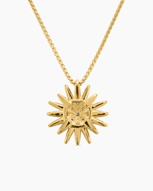 Womens Starburst Pendant Necklace in 18K Yellow Gold with Diamonds, 19mm
