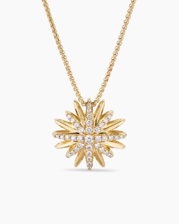 Starburst Pendant Necklace in 18K Yellow Gold with Diamonds, 19mm