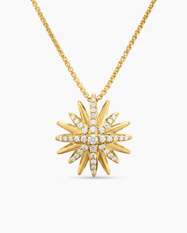 Starburst Pendant Necklace in 18K Yellow Gold with Diamonds, 19mm