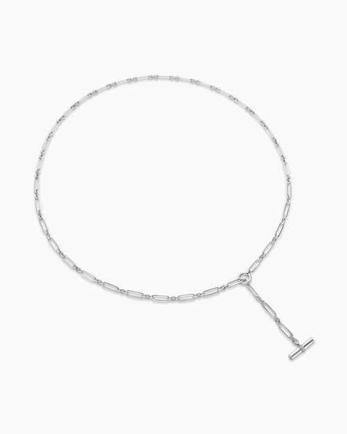 Womens Lexington Y Chain Necklace in Sterling Silver with Diamonds, 6.5mm