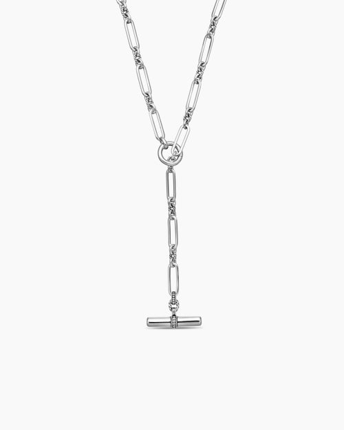 Womens Lexington Y Chain Necklace in Sterling Silver with Diamonds, 6.5mm