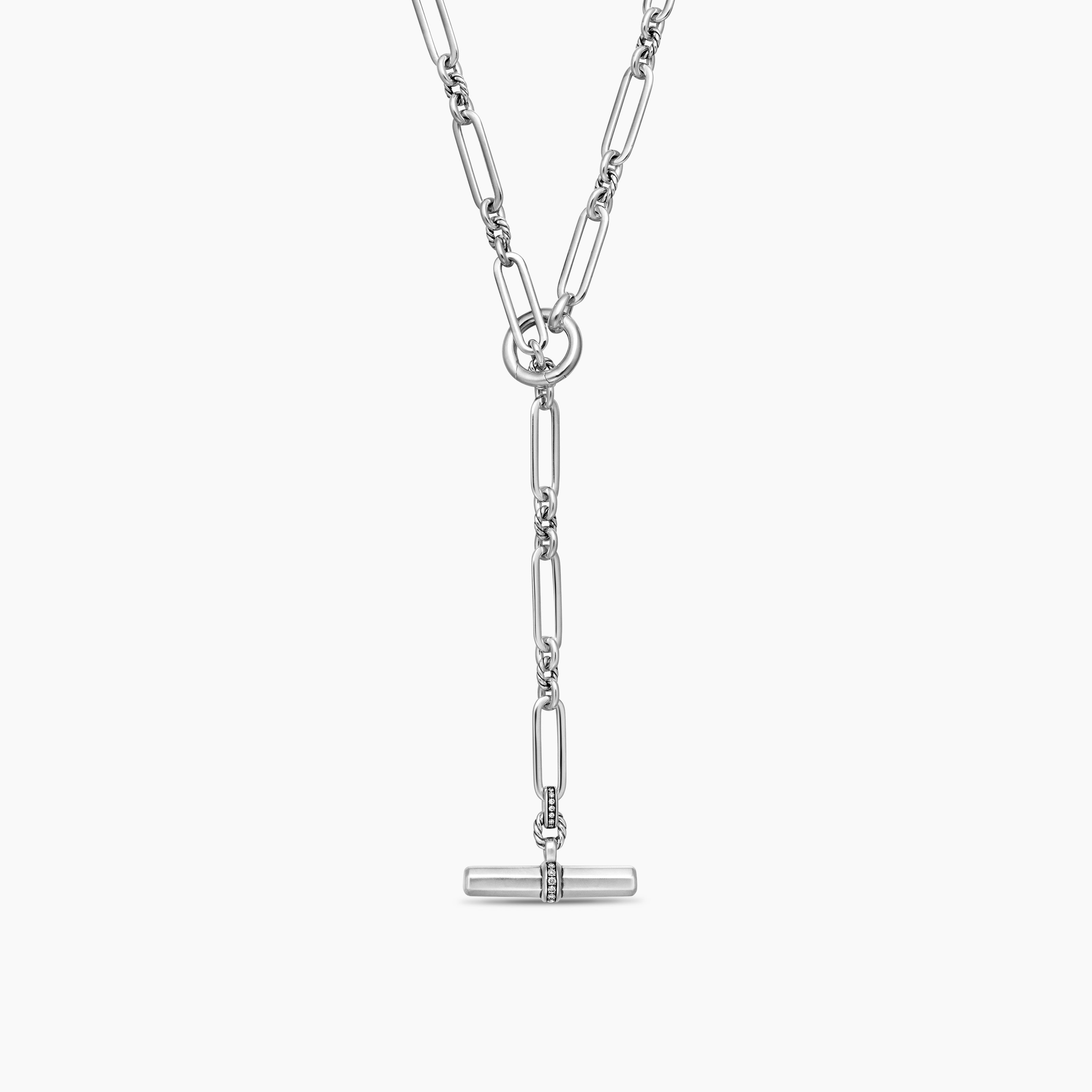 Womens Lexington Y Chain Necklace in Sterling Silver with Diamonds, 6.5mm